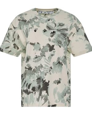 Off-White c/o Virgil Abloh Floral Swimming Logo Regular T-Shirt, Short Sleeves, 100% Cotton, Size: Small - White
