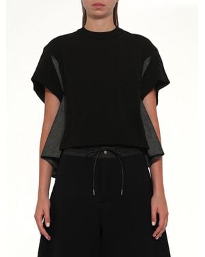 Sacai Light Weight Denim X Poplin Jersey T-Shirt - Black