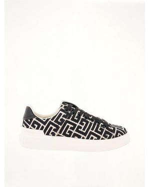 Balmain B-Court Monogram Jacquard Trainers, 100% Leather - White