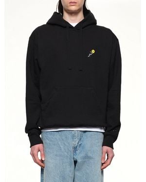 vowels Floral Embroidered Hoodie - Black