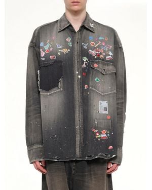 Maison Mihara Yasuhiro Denim Shirts W Sticker - Gray