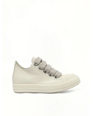 Rick Owens Jumbolace Low Sneaks Trainers, 100% Cow Leather - White