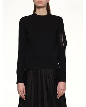 Sacai Nylon Twill X Cotton Knit Pullover - Black
