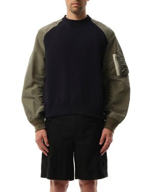 Sacai Sponge Sweat Nylon Sweatshirt, /Khaki, 100% Cotton - Black