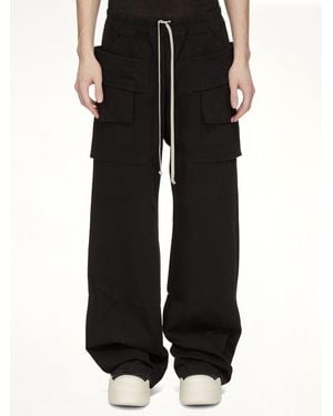 Rick Owens Cotton Twill Creatch Wide Cargo Drawstring Pants - Black