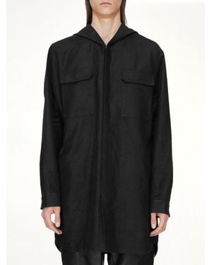 Rick Owens Moleskin Hooded Outershirt - Black