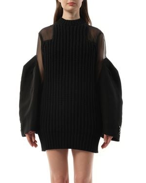 Sacai Silk Chiffon Mix Knit Dress - Black