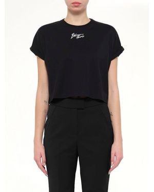 Balmain Ss Paris Cropped T-Shirt - Black