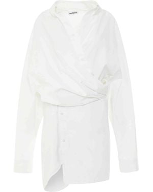 Balenciaga Poplin Wrap Dress, Long Sleeves, 100% Cotton - White