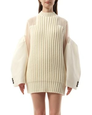 Sacai Silk Chiffon Mix Knit Dress, 100% Polyester - Natural
