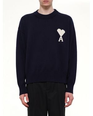 Ami Paris Contrasted Ami De Coeur Jumper - Blue