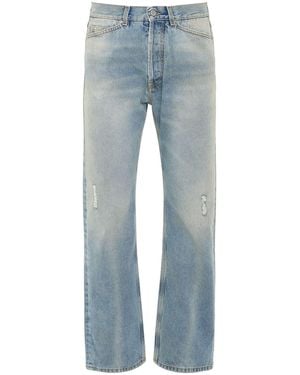 Palm Angels Monogram Embroidered Loose 5 Pockets Denim Jeans, 100% Cotton - Blue