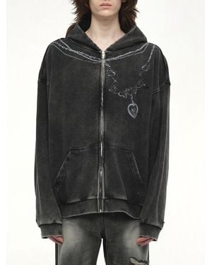 we11done Washed Vintage Zip-Up Hoodie, 100% Cotton, Size: Medium - Black