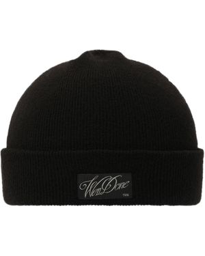 we11done Patched Knit Beanie, 100% Wool - Black