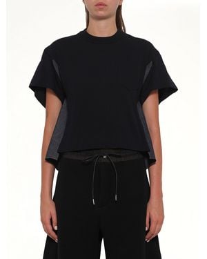 Sacai Light Weight Denim X Poplin Jersey T-Shirt - Black