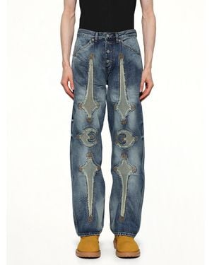 THUG CLUB Tc Bone Leather Denim Trousers - Blue