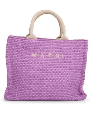 Marni Raffia Small Tote Bag - Purple