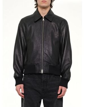 Ami Paris Zipped Leather Jacket - Black