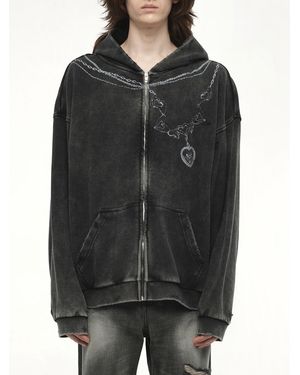 we11done Washed Vintage Zip-Up Hoodie, 100% Cotton, Size: Medium - Black
