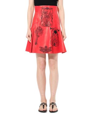 McQueen Lth Mini Skirt, Blk - Red