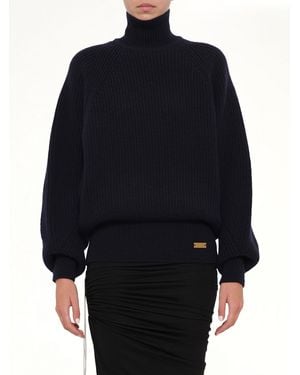 Balmain Batwing Ribbed Knit Pullover - Blue