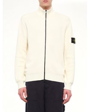 Stone Island 5100126 Ribbed Cotton Zip-Up Cardigan - Natural
