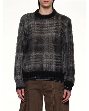 Sacai Plaid Mohair Knit Pullover - Black
