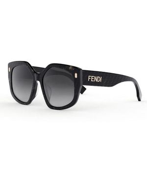 Fendi Fe40017F Geometric Sunglasses With Gradient Smoke Lens - Black