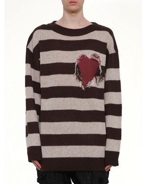 we11done Grunge Stripe Pullover - Grey