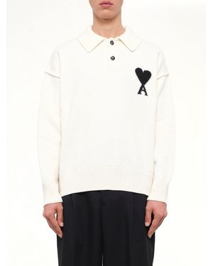 Ami Paris Ami De Coeur Polo Jumper - White