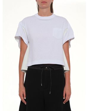 Sacai Light Weight Denim X Poplin Jersey T-Shirt - White