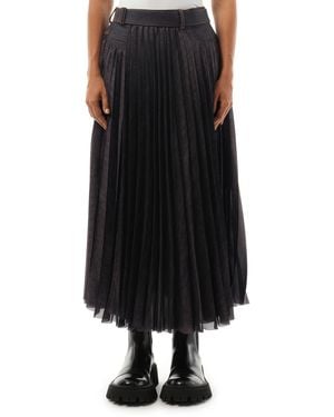 Sacai Denim Mix Pleat Skirt, 100% Polyester - Black