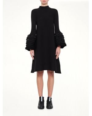 CFCL Pottery Swell Glitter Long Bell Sleeve Flare Mini Dress - Black
