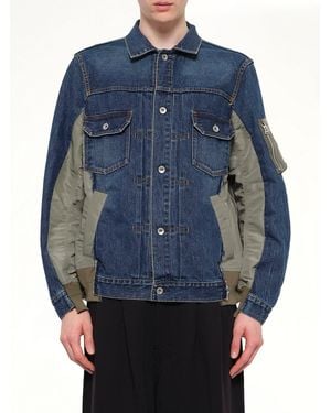 Sacai Denim X Nylon Twill Jacket - Blue
