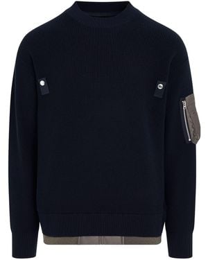 Sacai Gonz Multi Patch Nylon Twill X Knit Sweater in Black