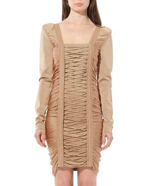 Balmain Maille Knit Const Dress, Long Sleeves - Brown