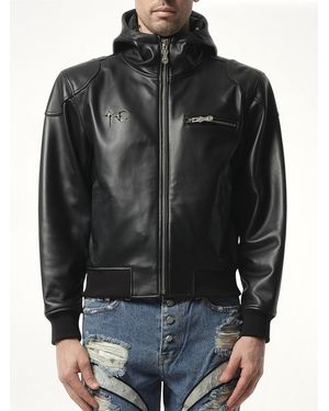 THUG CLUB Slim Rock Leather Jacket - Black