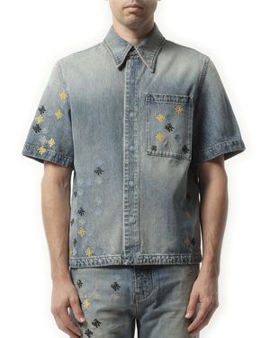 Amiri Ma Quad Embroidered Shirt, 100% Cotton, Size: Medium - Blue