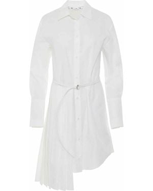 Off-White c/o Virgil Abloh Corporate Plisse Shirt Dress, Long Sleeves, 100% Cotton - White