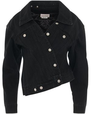 McQueen Twisted Asymmetric Denim Jacket - Black