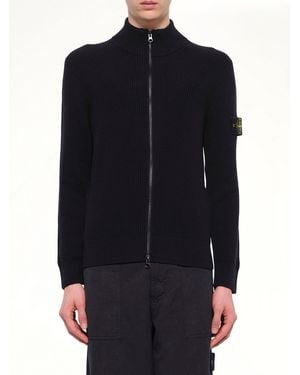 Stone Island 5100017 Full Rib Rws Wool Cardigan - Blue