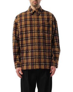 Juun.J Damage Check Shirt, Long Sleeves, , 100% Cotton - Brown