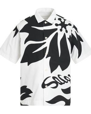 Sacai Floral Embroidered Patch Cotton Poplin Shirt, Short Sleeves, 100% Cotton - White