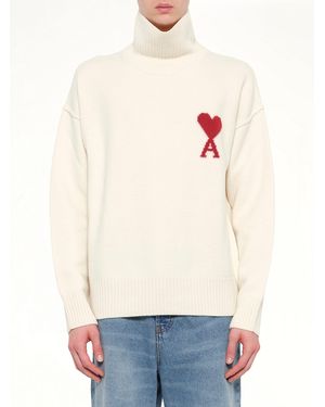 Ami Paris Contrasted Adc Funnel Neck Jumper - White