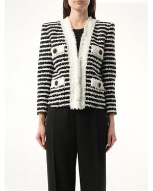 Balmain 4Pkt Mariniere Tweed Jacket, 100% Cotton - Black