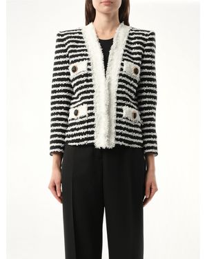 Balmain 4Pkt Mariniere Tweed Jacket, 100% Cotton - Black