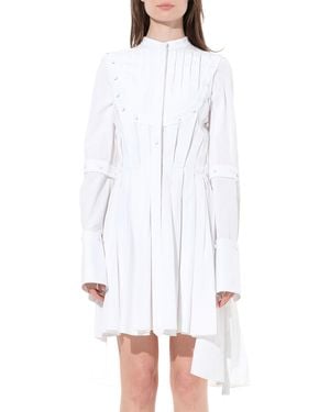 McQueen Pleated Sleeves Cotton Dress - White