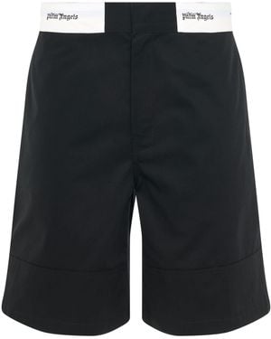 Palm Angels Satorial Waistband Shorts, 100% Cotton - Black