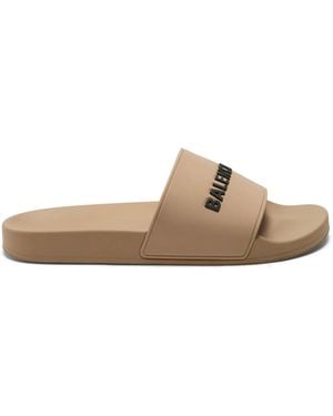 Balenciaga 3D Logo Pool Slide Sandals, 100% Rubber - White