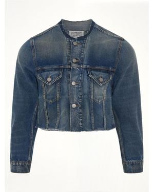 Maison Margiela Cropped Collarless Denim Jacket - Blue